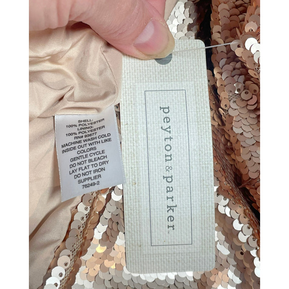 Peyton & Parker XL Rose Gold Sequin Top Keyhole Tie Back Short Sleeve Lined New - Picture 9 of 11